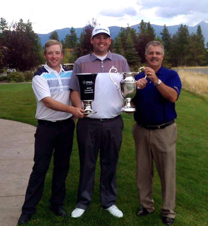 Connor Sproull with fellow PGA professionals and 2014 PGA chapter championship trophies